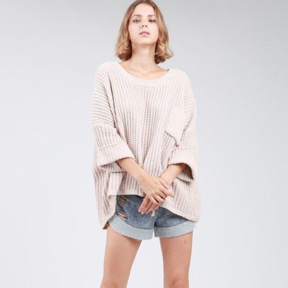 Oversized Cream Beige Chenille Pullover Sweater - Picture 2 of 4